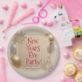 Assiettes En Carton Soirée du Nouvel An, Or, Ballons blancs, (Fête)