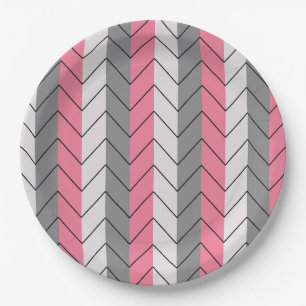 Assiettes En Carton Soirée Gris Noir Rose Chevron