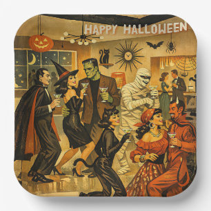 Assiettes En Carton Soirée Martini Halloween Rétro Milieu de Siècle 50