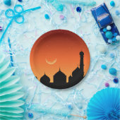 Assiettes En Carton Soirée Mosquée Silhouette Ciel - Plaque Papier (Fête)