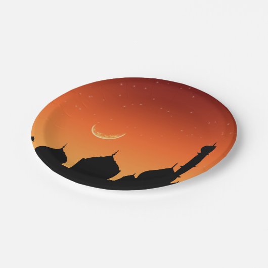 Assiettes En Carton Soirée Mosquée Silhouette Ciel - Plaque Papier (Angle)