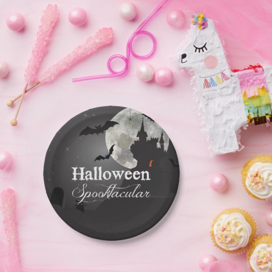 Assiettes En Carton Soirée noire Halloween Spooktacular Party (Fête)