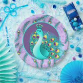 Assiettes En Carton Soirée paon aux plumes mignonnes (Fête)