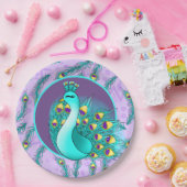 Assiettes En Carton Soirée paon aux plumes mignonnes (Fête)