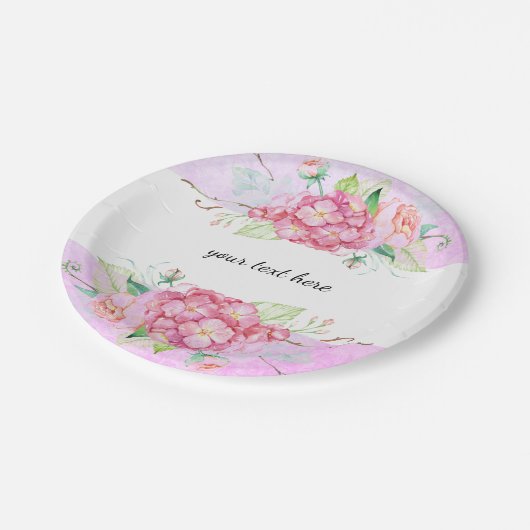 Assiettes En Carton Soirée Pastel Rose Hydrangea Flower Party (Angle)