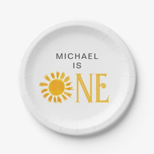 Assiettes En Carton Soirée personnalisée Soleil Jaune Premier Annivers (Devant)