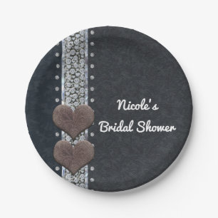 Assiettes En Carton Soirée Western Glam cuir noir et diamants Bling