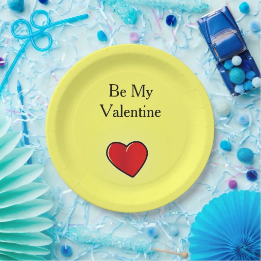 Assiettes En Carton Sois mon coeur rouge valentin en jaune (Fête)