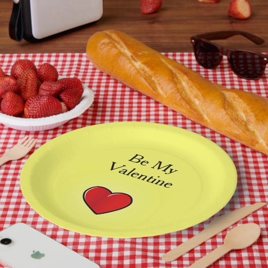 Assiettes En Carton Sois mon coeur rouge valentin en jaune (Pique-nique)