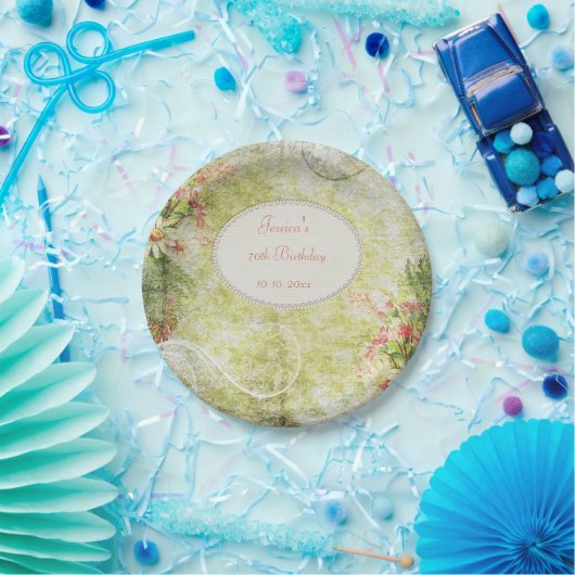 Assiettes En Carton Soixante-dixième anniversaire et fleurs sauvages (Fête)