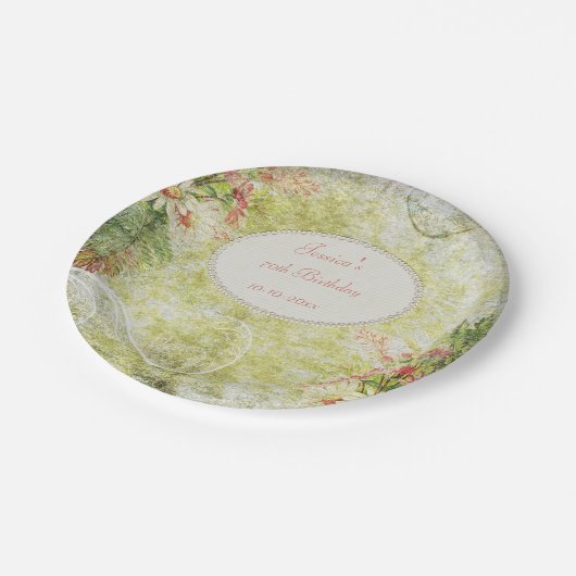 Assiettes En Carton Soixante-dixième anniversaire et fleurs sauvages (Angle)