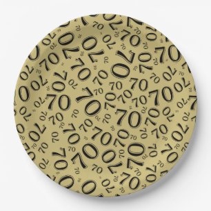 Assiettes En Carton soixante-dixième Or et noir de motif de nombre de