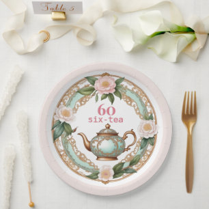 Assiettes En Carton Soixante Élégantes Fleurs Jolies Théière 60e Anniv