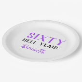 Assiettes En Carton Soixante Enfer Oui ! Funny Purple 60e anniversaire (Angle)