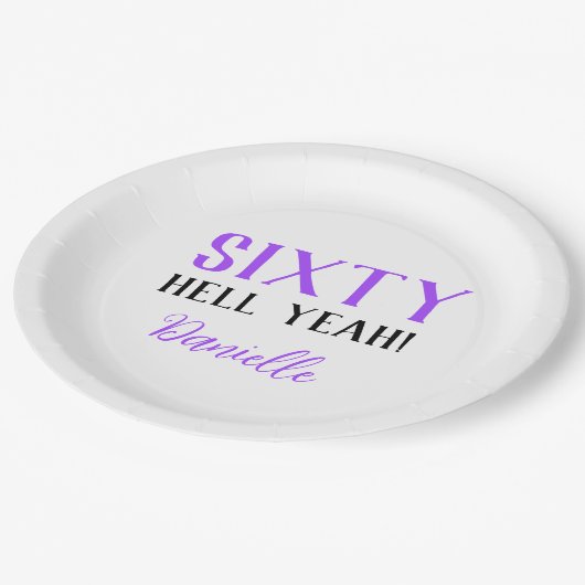Assiettes En Carton Soixante Enfer Oui ! Funny Purple 60e anniversaire (Angle)