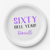 Assiettes En Carton Soixante Enfer Oui ! Funny Purple 60e anniversaire (Devant)