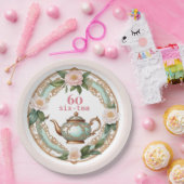 Assiettes En Carton Soixante Fleurs élégantes Jolie théière 60e annive (Fête)