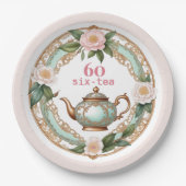 Assiettes En Carton Soixante Fleurs élégantes Jolie théière 60e annive (Devant)