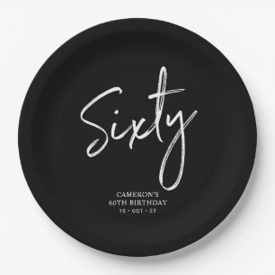 Assiettes En Carton Soixante lettrage moderne noir 60e anniversaire
