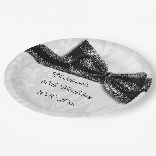 Assiettes En Carton soixantième Damassé d'anniversaire et arc noirs de (Angle)