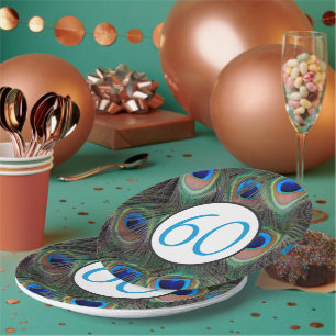 Assiettes En Carton soixantième Plume de paon d'anniversaire