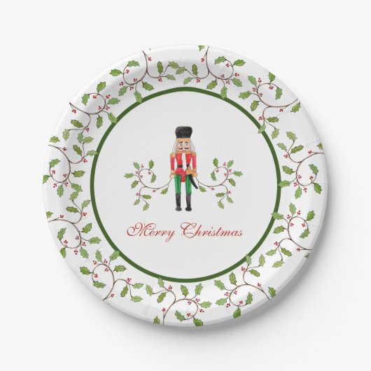 Assiettes En Carton Soldat Nutcracker & Fête Holly Christmas (Devant)