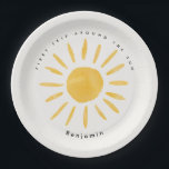 Assiettes En Carton soleil 1er anniversaire aquarelle soleil<br><div class="desc">Sunshine 1er anniversaire aquarelle soleil jaune moderne élégant multi photo design anniversaire</div>