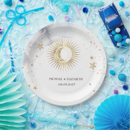 Assiettes En Carton Soleil céleste, Lune, Étoiles (Fête)