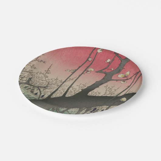 Assiettes En Carton soleil couchant japonais pruniers arbres (Angle)