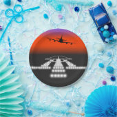 Assiettes En Carton Soleil d'approche de l'avion aux feux de piste Avi (Fête)