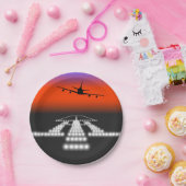 Assiettes En Carton Soleil d'approche de l'avion aux feux de piste Avi (Fête)