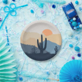 Assiettes En Carton Soleil désert bleu et beige (Fête)