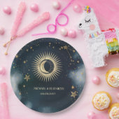 Assiettes En Carton Soleil d'or céleste, Lune, Ciel nocturne étoilé (Fête)