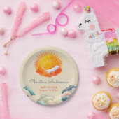Assiettes En Carton Soleil et nuages Baby shower rétro gris jaune (Fête)