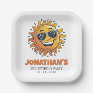 Assiettes En Carton Soleil Jaune Heureux avec Lunettes de Soleil Fête 