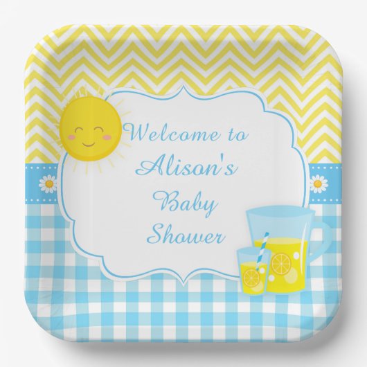 Assiettes En Carton Soleil & Lemonade Bleu & Jaune (Recto)