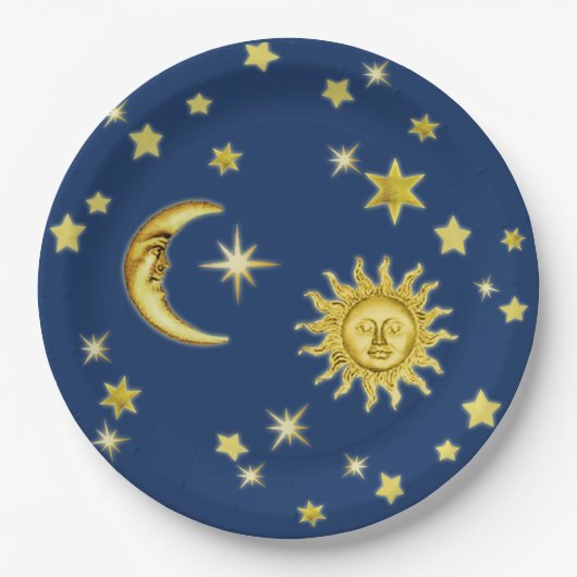 Assiettes En Carton Soleil, Lune et étoiles (Devant)