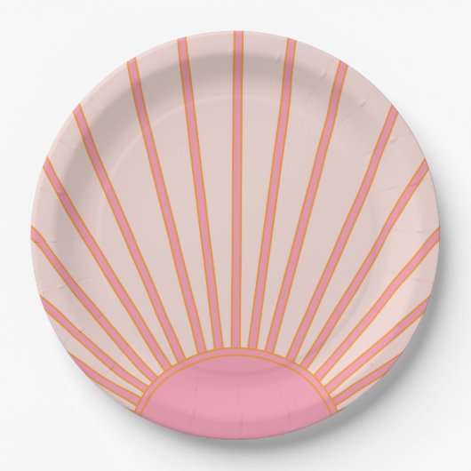 Assiettes En Carton Soleil Sunrise rose Abstrait Retro Sunshine (Devant)