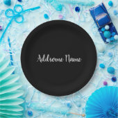 Assiettes En Carton Solid Color Modern Basic Black Monogrammed (Fête)