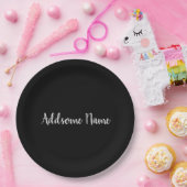 Assiettes En Carton Solid Color Modern Basic Black Monogrammed (Fête)