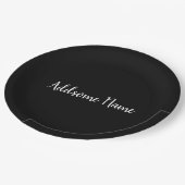 Assiettes En Carton Solid Color Modern Basic Black Monogrammed (Angle)
