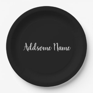 Assiettes En Carton Solid Color Modern Basic Black Monogrammed