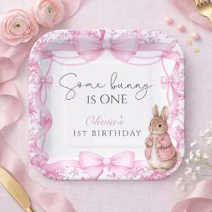 Assiettes En Carton Some Bunny Is One Anniversaire Rose Toile