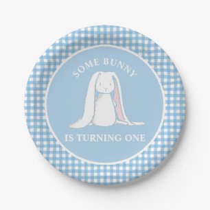Assiettes En Carton Some Bunny is One bleu Gingham Anniversaire