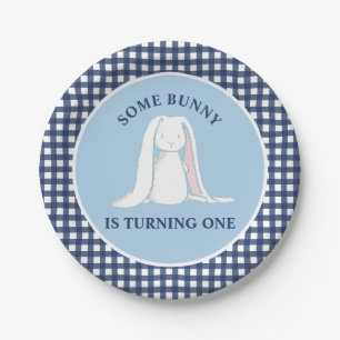 Assiettes En Carton Some Bunny is One bleu Gingham Anniversaire