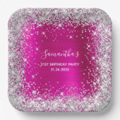 Assiettes En Carton Son 21e anniversaire Hot Pink and Silver Parties s (Recto)