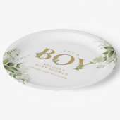 Assiettes En Carton Son Baby shower A Boy Greenery Foliage Gold Letter (Angle)
