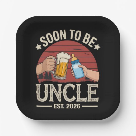 Assiettes En Carton Soon To Be Uncle 2026 Retro Pregnancy Announcement (Recto)