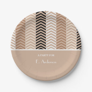 Assiettes En Carton Sophistiqué Brown Chevron Stripes Avec Nom