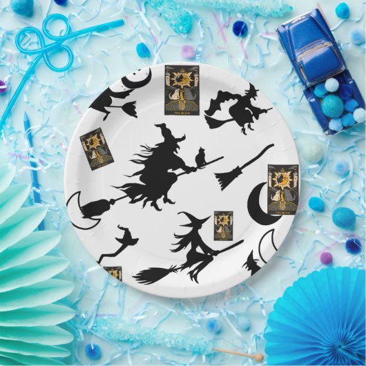Assiettes En Carton sorcière assistant chatte lune bloomstick (Fête)